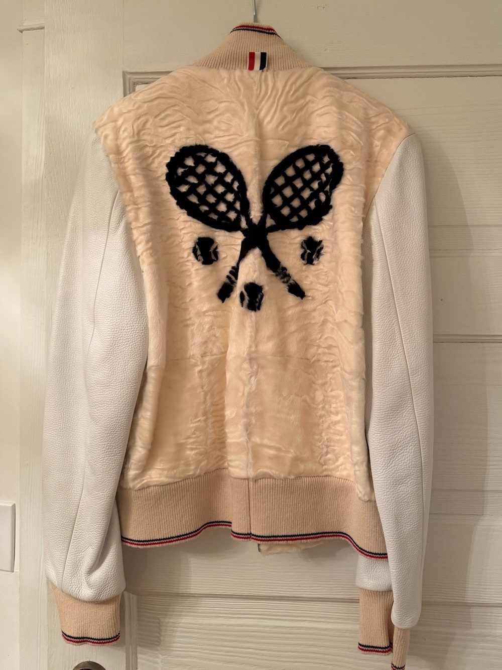 Thom Browne Cream and White “tennis” Varsity Jacket